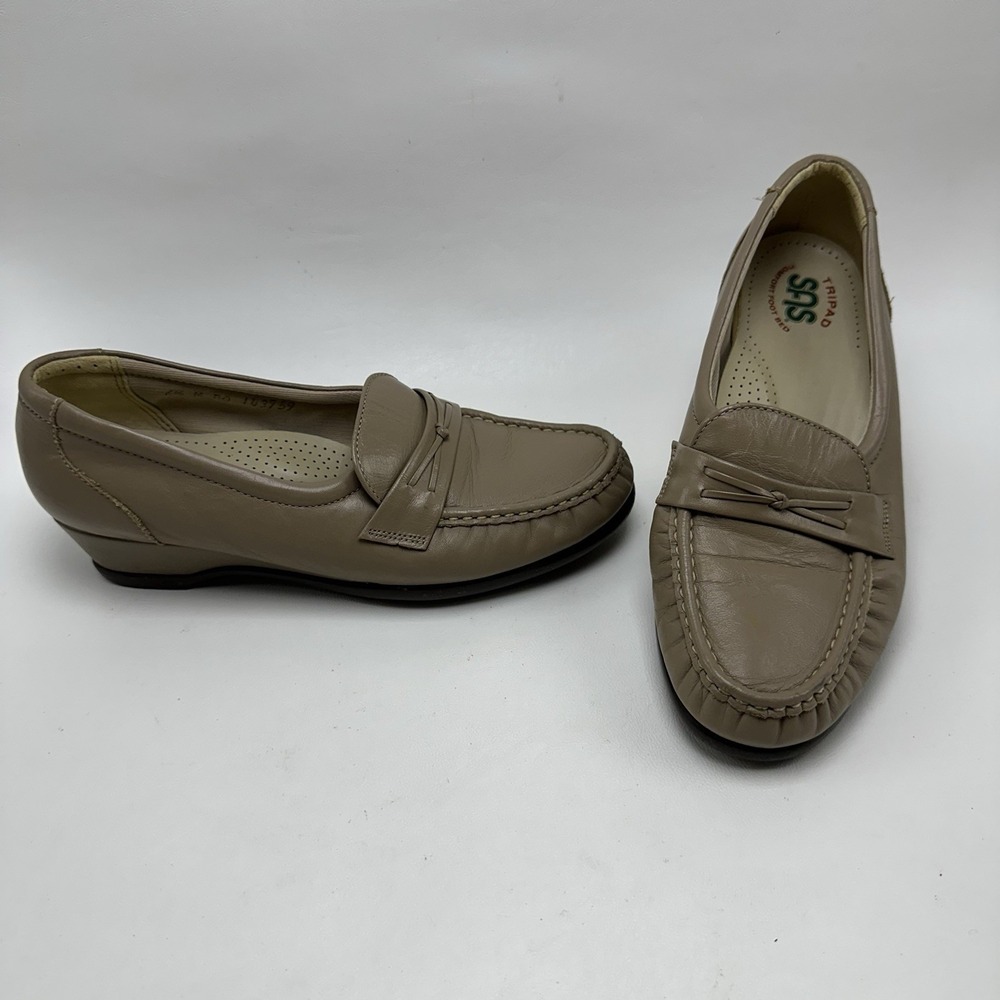 SAS Women's Easier Bone Leather Slip On Loafers Comfort Shoes USA Size 6.5 M